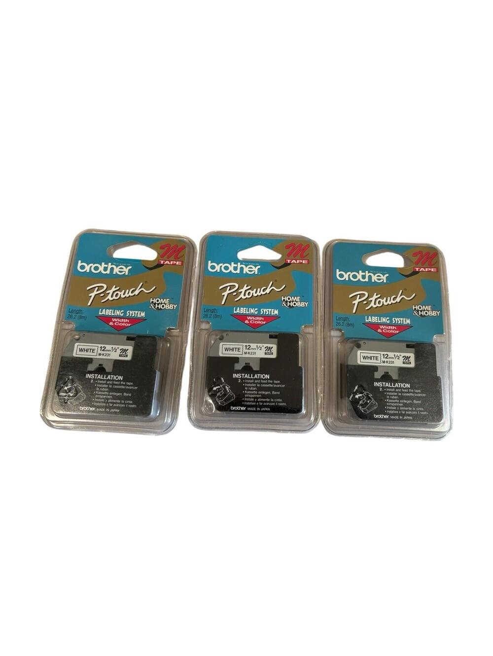 3 Brother P-Touch M-K231 Label Tape 12mm 1/2 White M Tape for PT-65 PT-85 PT-110